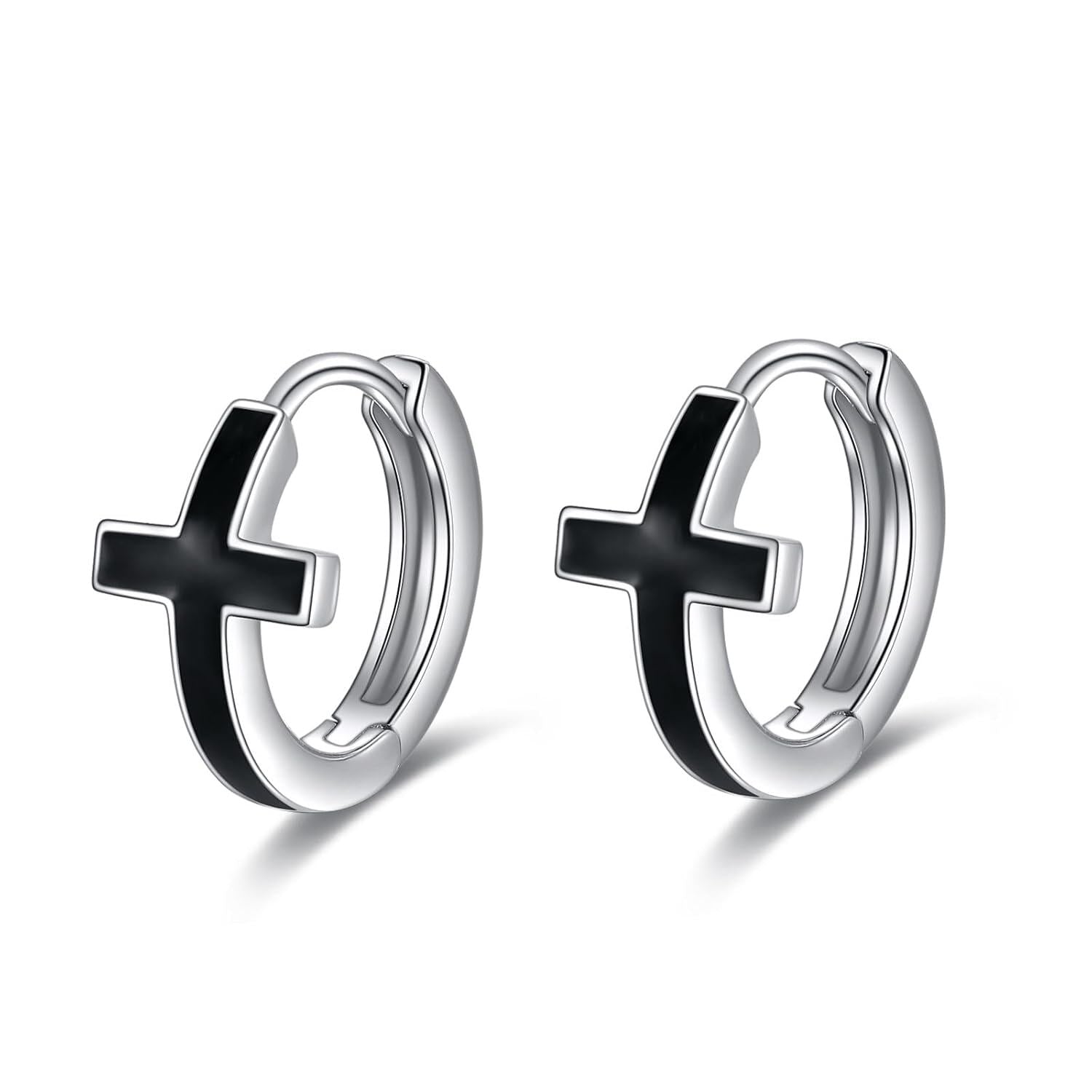 Silver Cross Hoop Earrings