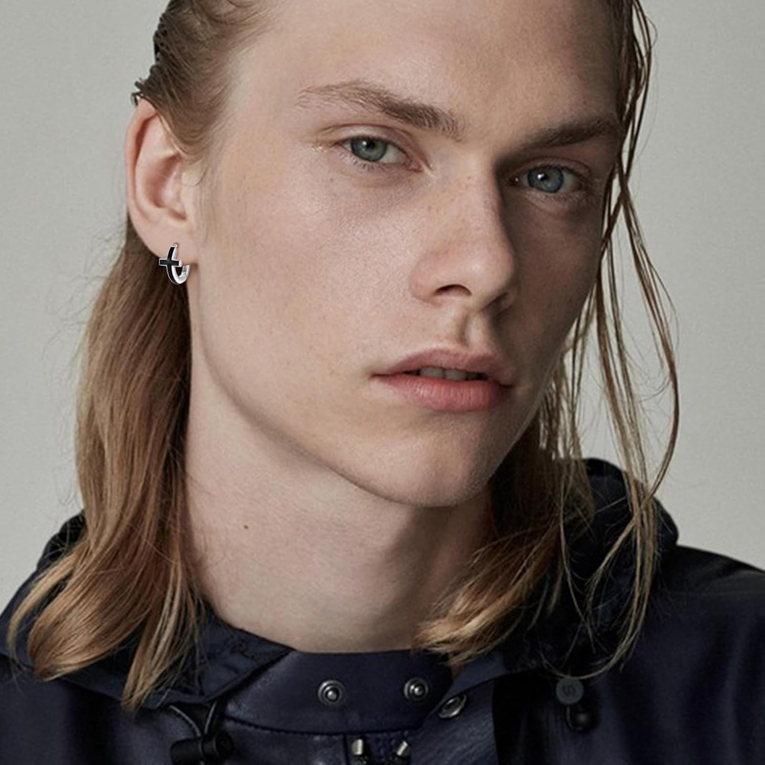 Silver Cross Hoop Earrings