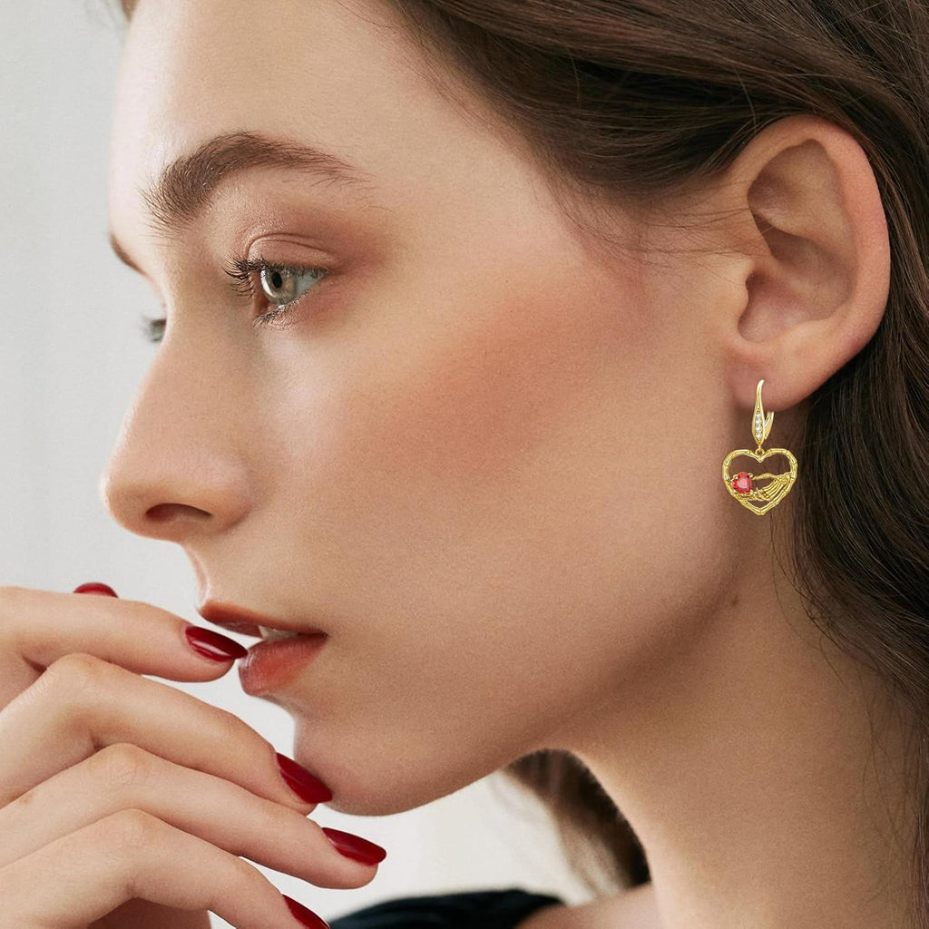 Skeleton Hand with Red Crystal Heart Skull Earrings