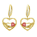 Skeleton Hand with Red Crystal Heart Skull Earrings